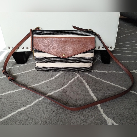 Fossil Striped Canvas and Leather Crossbody Bag - Picture 5 of 16
